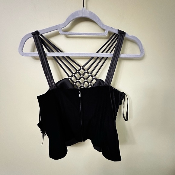 NWT Ignite Evenings Sz M Bodice Top Black‎ Velvet Lattice Straps Rhinestones - Picture 5 of 10